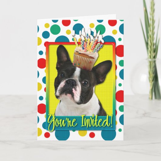 Uitnodiging Cupcake - Boston Terrier (Voorkant)
