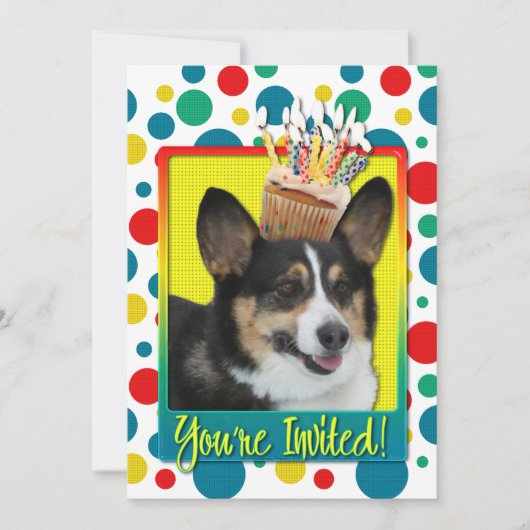 Uitnodiging Cupcake - Corgi (Voorkant)