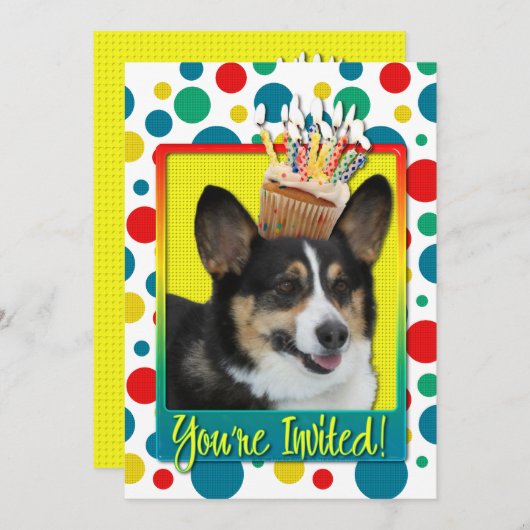 Uitnodiging Cupcake - Corgi (Voorkant / Achterkant)