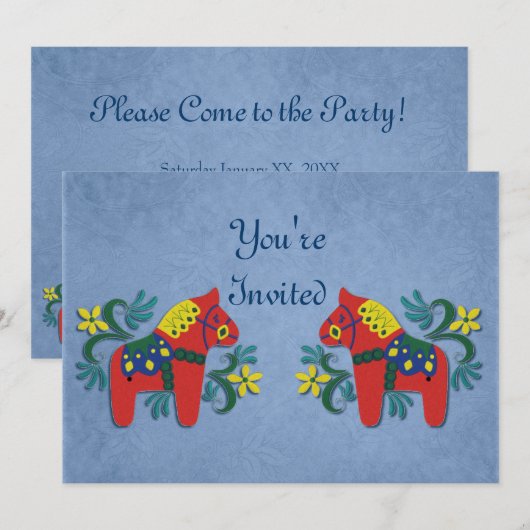 Uitnodiging Dala Horse Party (Voorkant / Achterkant)