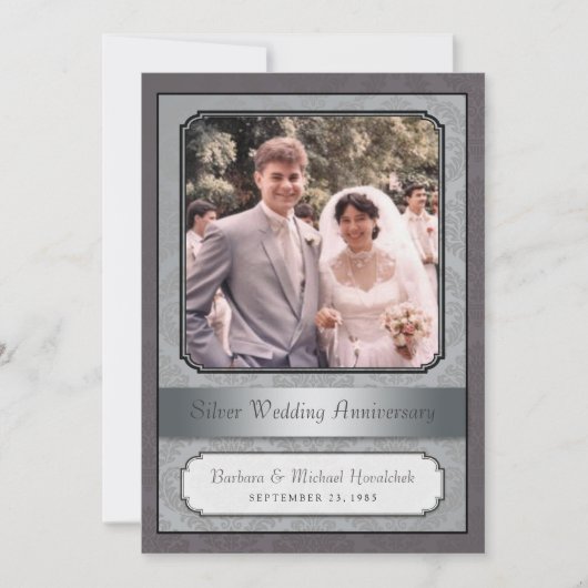 Uitnodiging Damask Silver (25e) Jubileumfeest (Voorkant)