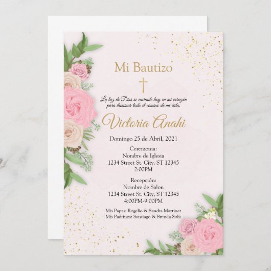 Uitnodiging de niña para evento relioso (Voorkant / Achterkant)