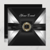 Uitnodiging Diamond Jewel Black White Silver (Voorkant / Achterkant)