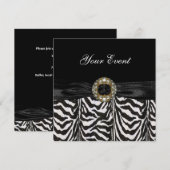 Uitnodiging Diamond Jewel Black White Zebra (Voorkant / Achterkant)