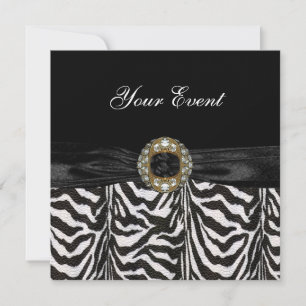 Uitnodiging Diamond Jewel Black White Zebra