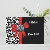 Uitnodiging Dierlijk Druk Zwart Witte Rood Bow (Staand voorkant)