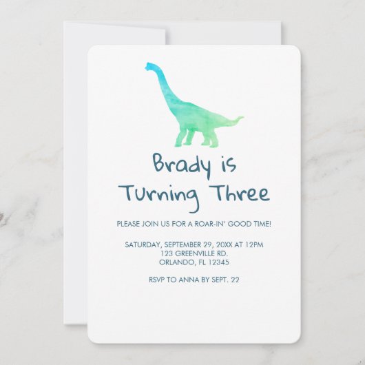 Uitnodiging Dinosaur Party Blue Stripe (Voorkant)