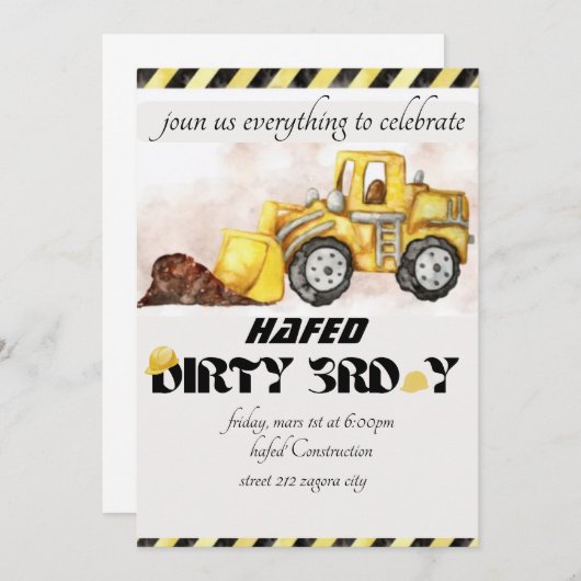 Uitnodiging Dirty 3rd-Y derde verjaardag Uitnodigi (Voorkant / Achterkant)