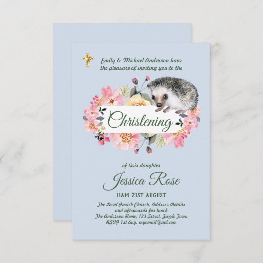 Uitnodiging Doop Bos Egeltjes Jongens Christening (Voorkant / Achterkant)