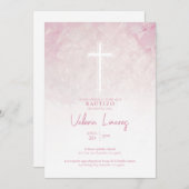 Uitnodiging Doop Feestje Meisje Rosa (Voorkant / Achterkant)