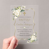 Uitnodiging Doop Met Bloemen Gouden Doopfeest Acryl Uitnodigingen (Insitu (Draagbaar))