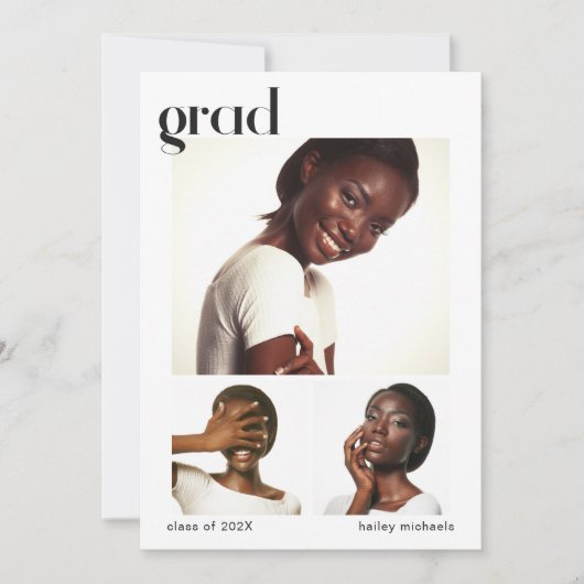 Uitnodiging drie fotocollage graduPartij (Voorkant)