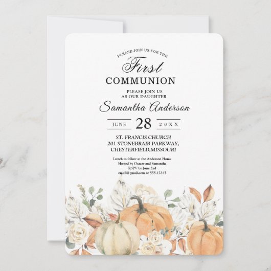Uitnodiging Eerste Communie | Aquarel Pompoenen (Voorkant)