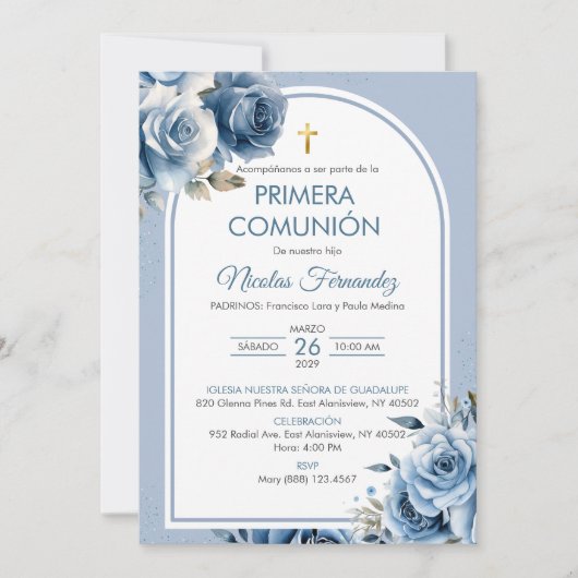 Uitnodiging Eerste Communie Elegante Heilige Commu (Voorkant)