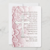 Uitnodiging eerste communiqué kant en kruisroze (Voorkant)