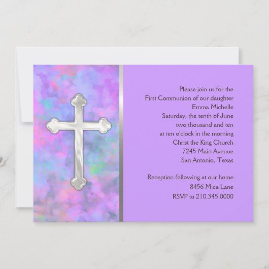 Uitnodiging eerste gemeenschap Abstract met kruis (Voorkant)