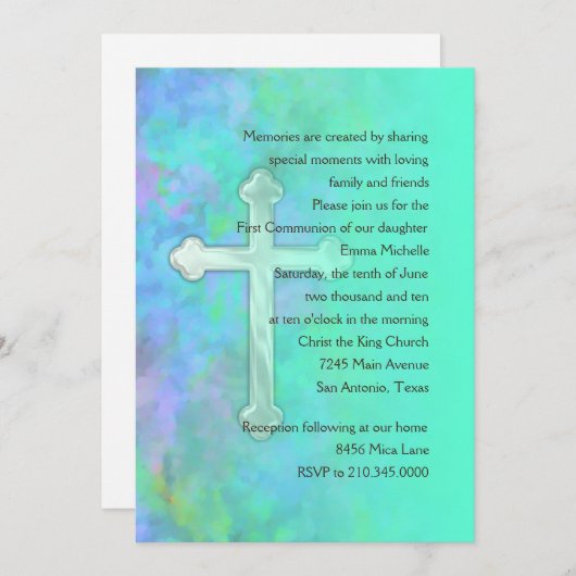 Uitnodiging eerste gemeenschap Abstract met kruis (Voorkant / Achterkant)