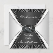 Uitnodiging Elegant Birthday 30th Zebra black Whit (Voorkant)