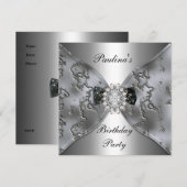 Uitnodiging Elegant Birthday Silver Jewel Diamond (Voorkant / Achterkant)