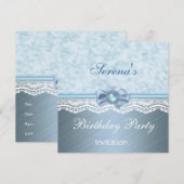 Uitnodiging Elegant Blue Lace Birthday Party (Voorkant / Achterkant)