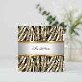 Uitnodiging Elegant Classy Gold Black Zebra Floral (Staand voorkant)