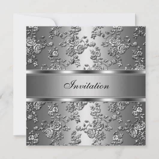 Uitnodiging Elegant Classy Silver Embossed Floral (Voorkant)