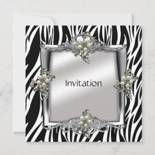 Uitnodiging Elegant Dier Zebra Zilver Sier Flora