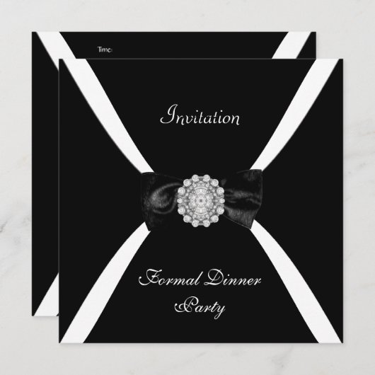 Uitnodiging Elegant Elegant Black White Bow Stropd (Voorkant / Achterkant)