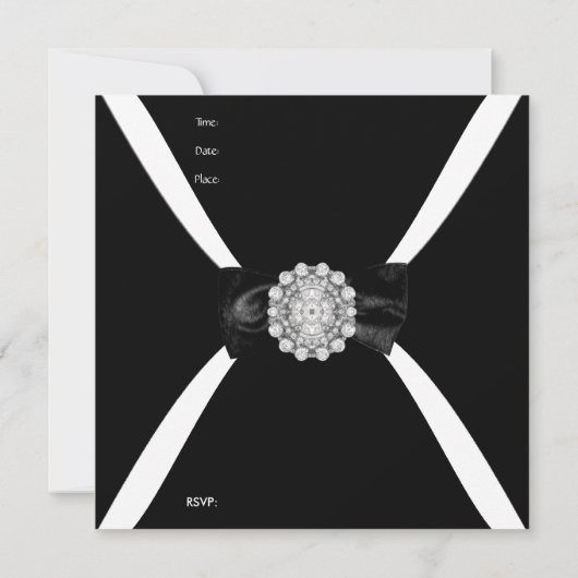 Uitnodiging Elegant Elegant Black White Bow Stropd (Achterkant)