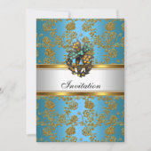 Uitnodiging Elegant Klasse Goud Teal Blauw Bloem (Voorkant)