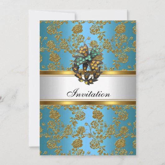 Uitnodiging Elegant Klasse Goud Teal Blauw Bloem (Voorkant)