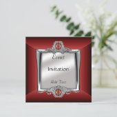 Uitnodiging Elegant Silver Red Jewel (Staand voorkant)