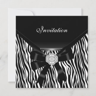Uitnodiging Elegant Zilver Zwart Wit Juwelen Zebra