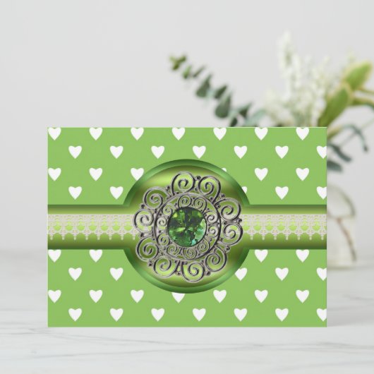 Uitnodiging Emerald Hearts-feest (Staand voorkant)