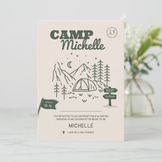 Uitnodiging en routeplan voor bachelorettekamp (Staand voorkant)