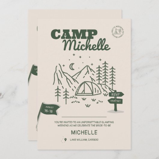 Uitnodiging en routeplan voor bachelorettekamp (Voorkant / Achterkant)