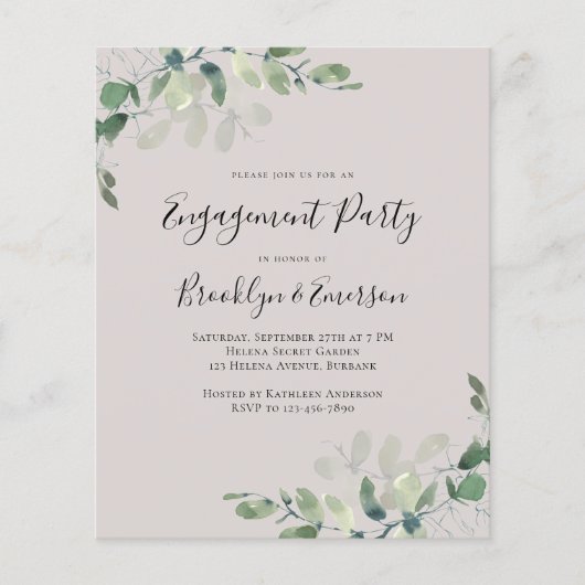 Uitnodiging Eucalyptus Engagement Party uit begrot (Voorkant)