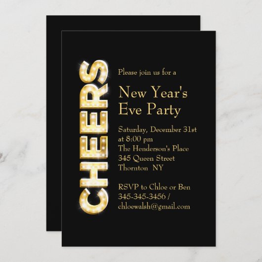 Uitnodiging Eve Party van Cheers in Black (Voorkant / Achterkant)
