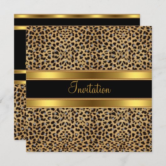 Uitnodiging Exotic Leopard Gold Black (Voorkant / Achterkant)