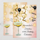 Uitnodiging Fabulous Champagne Gold Pink Lights (Voorkant / Achterkant)