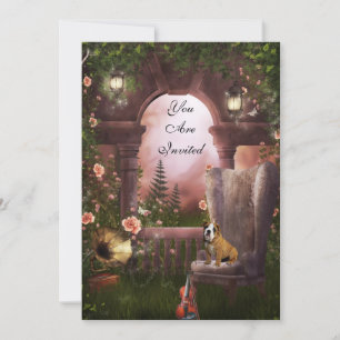 Uitnodiging Feest Maanlicht Viool Hond Grammofoon