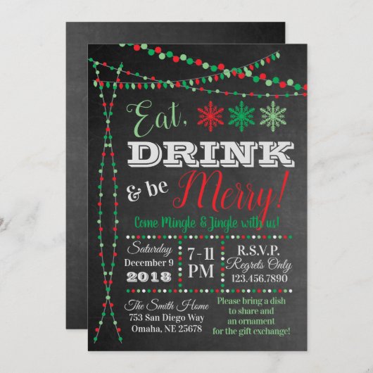 Uitnodiging feestdag - Eat, Drink is Merry (Voorkant / Achterkant)