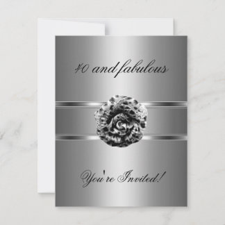 Uitnodiging Feestje Zwart Grijs Bloem Prachtig 40s