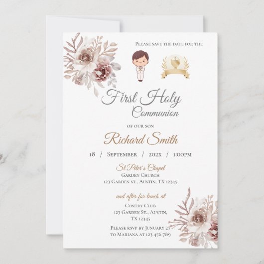 Uitnodiging First Boy Communie (Voorkant)