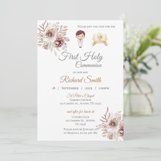 Uitnodiging First Boy Communie (Staand voorkant)