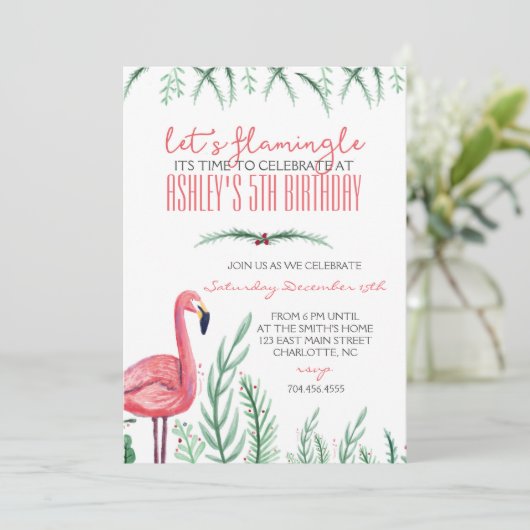 Uitnodiging Flamingo BIRTHDAY-partij (Staand voorkant)
