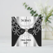 Uitnodiging Formele Dinner Black White Silver Bow (Staand voorkant)