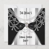 Uitnodiging Formele Dinner Black White Silver Bow (Voorkant)