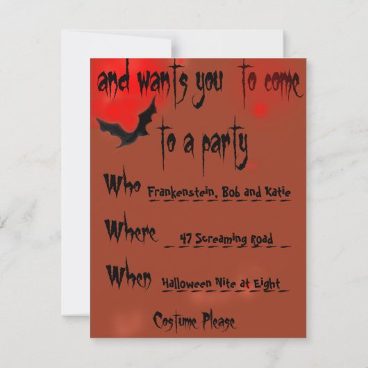 Uitnodiging Frankenstein Halloween Party (Achterkant)