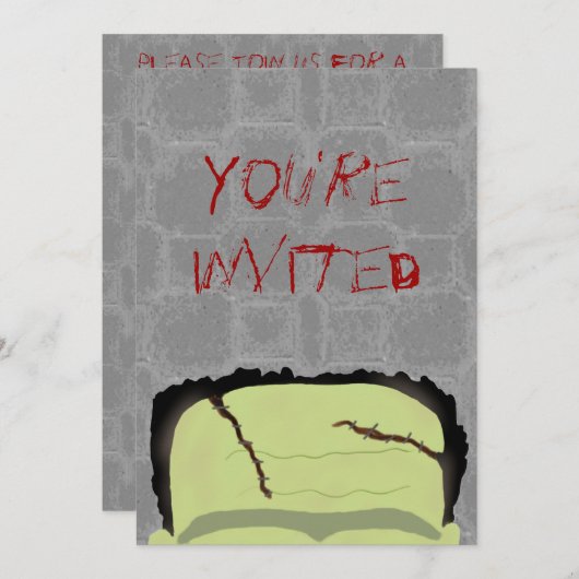 Uitnodiging Frankenstein Halloween Party (Voorkant / Achterkant)